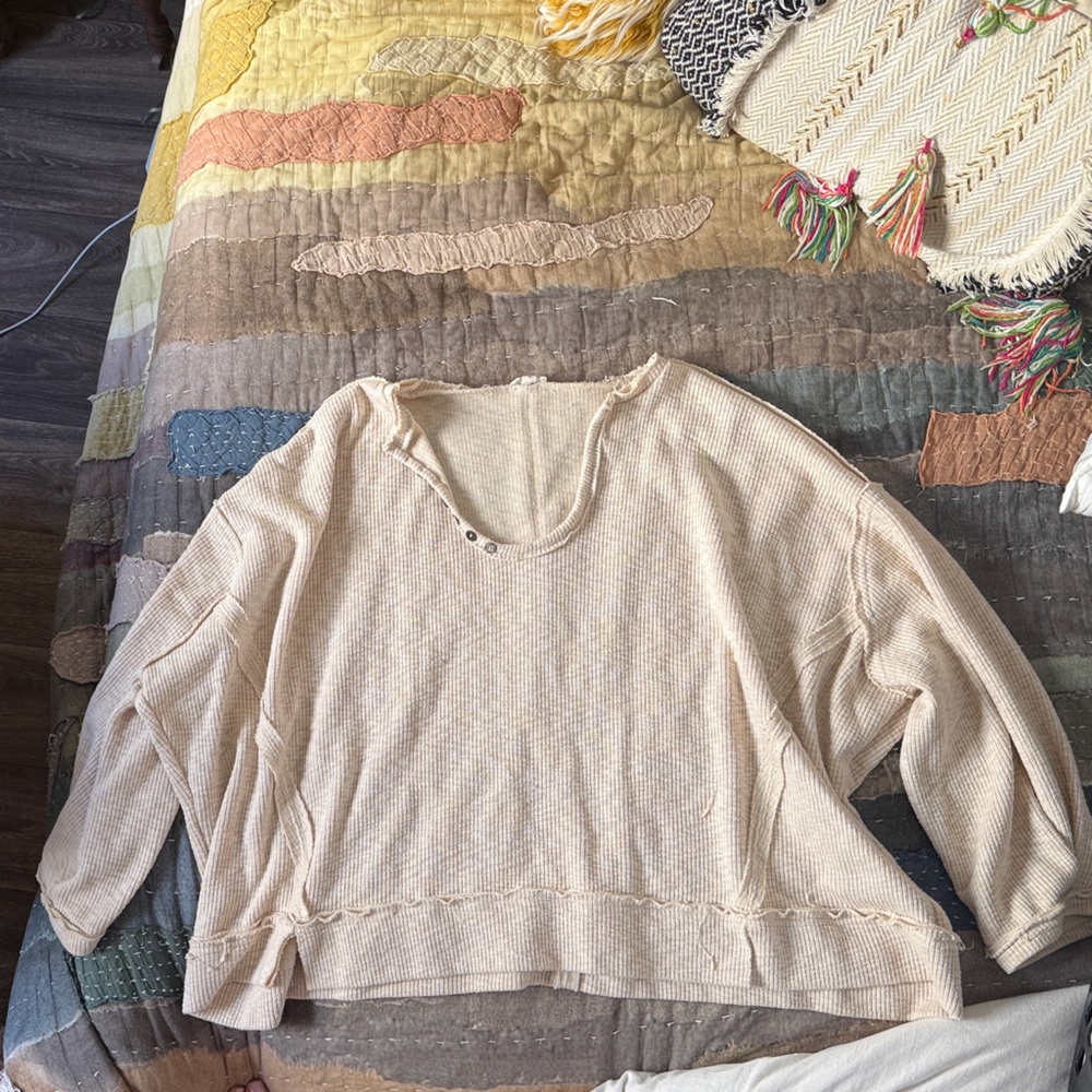 POL Cream Scoop Neck Waffle-Knit Sweater